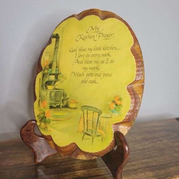 My Kitchen Prayer Plaque Wooden Oval Glazed Finish Vintage - Picture 5 of 6